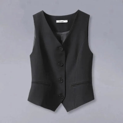 Women Fashion Front Button Fitted Waistcoat Activewear