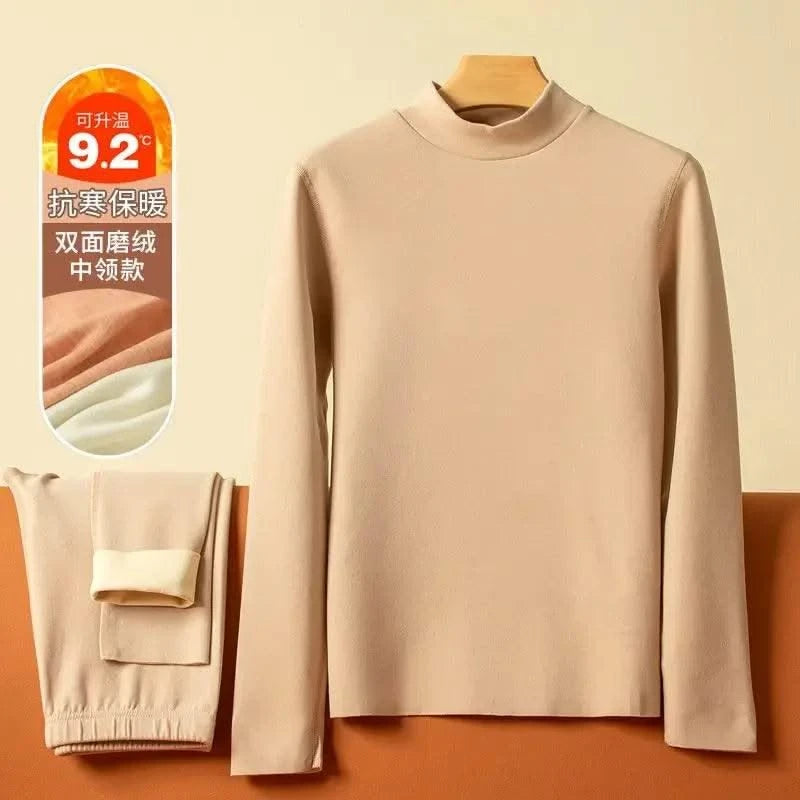 Thermal Underwear Sets for Women Mid-high Collar High Stretch Base Tops