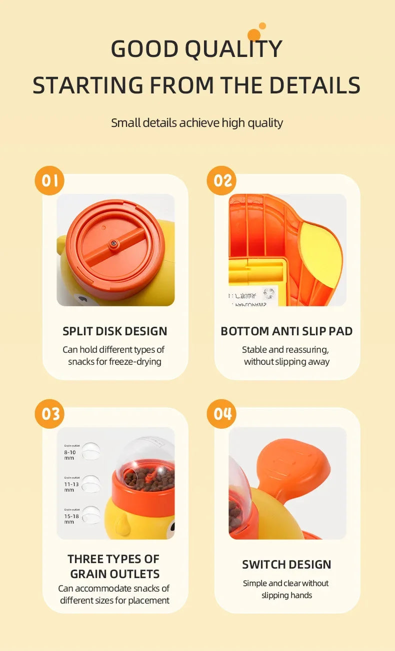 Pet Snack Feeder Dog Food Dispenser Automatic Feeder Puppy Cartoon Duck Design Used to Train Dogs Accessories Cats Cat Supplies