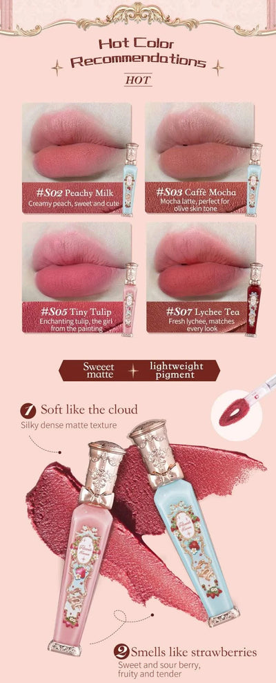 Beauty Glazed  Mirror Flower Lip Gloss  Lipstick Strawberry Rococo Collection Little Angel Lip Cream Lipstick 3.5g