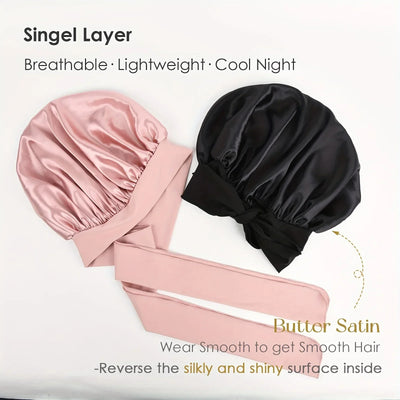 Satin Bonnet Silk Bonnet Adjustable Bonne For Sleeping Hair Caps With Tie Band Bonnets For Women Men Hair Styling Accessories