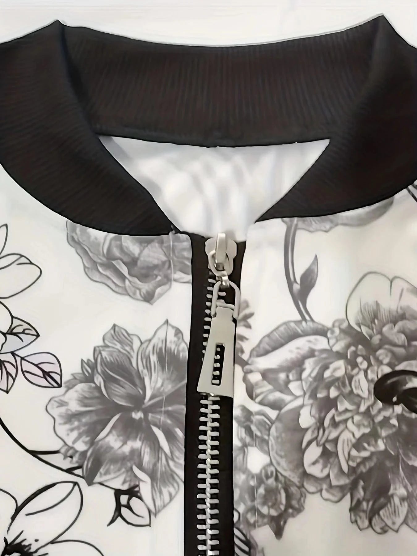 Women's Floral Print Bomber Jacket - Casual Zip Up Long Sleeve Outerwear