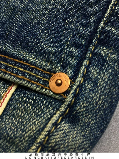 12.5oz Red Selvedge Denim Jeans for Men 99% Cotton High Quality American Vintage Casual Spring Autumn Tapered Straight Pants 5KM