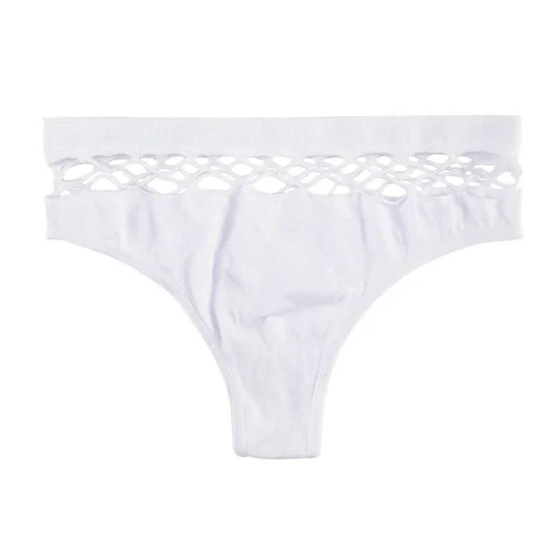 Sexy Women's Thong Panties Mid Waist Hollow G-Strings Lingerie Breathable Nylon Underwear Ladies Thongs Underpants