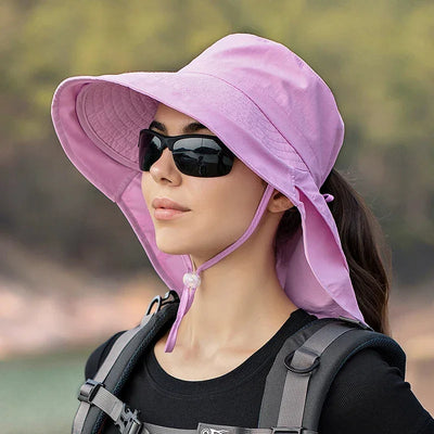 Summer Hat Women Outdoor UV Anti Neck Protection Sun Visor men Fishing Hiking Wide Brim Shawl Sunscreen Ponytail Cap undefine