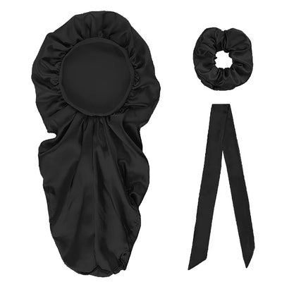 3pcs Long Bonnet Set Long Bonnet Satin Bonnet Silk Bonnet Extra Large Bonnets Silk Hair Bonnet long streamer nightcap