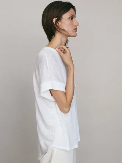 Women's Linen Round Neck Transparent Tops