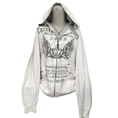 Hooded Sweatshirt Women Grunge Vintage Gothic Print
