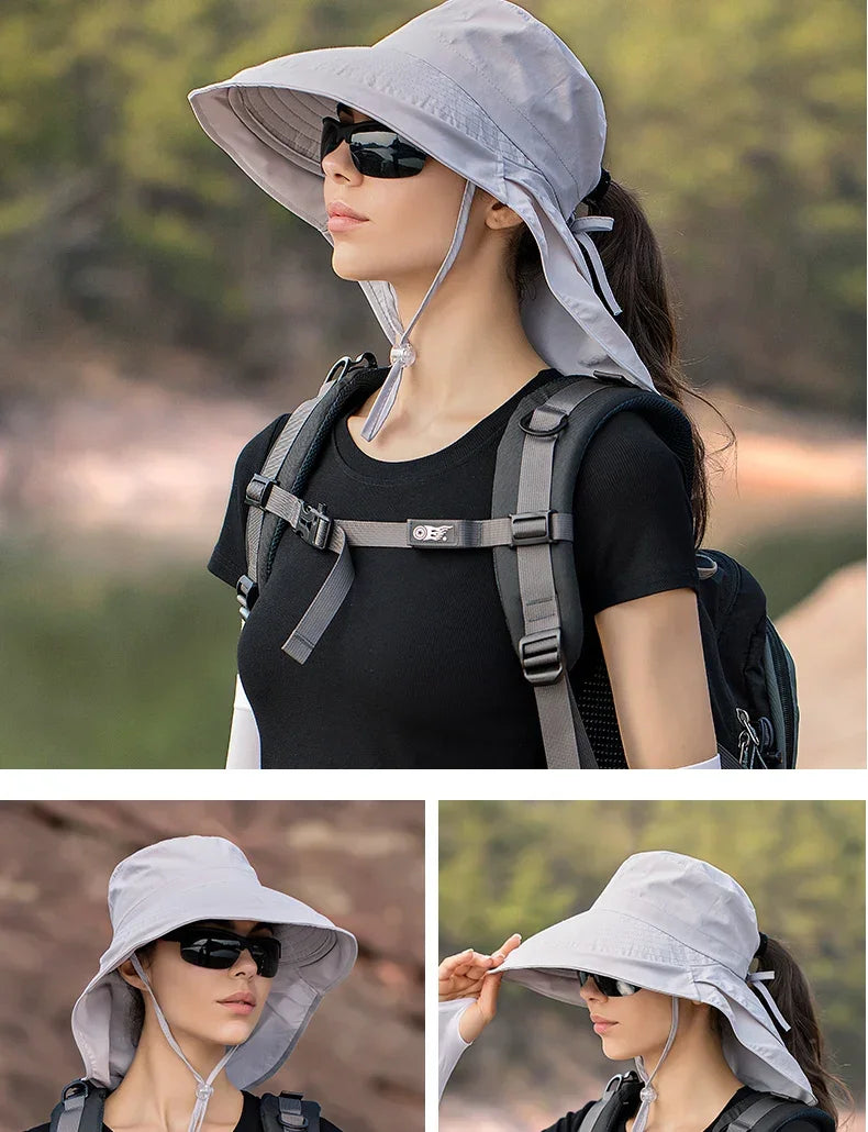 Summer Hat Women Outdoor UV Anti Neck Protection Sun Visor men Fishing Hiking Wide Brim Shawl Sunscreen Ponytail Cap undefine