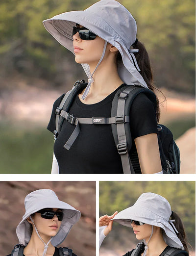Summer Hat Women Outdoor UV Anti Neck Protection Sun Visor men Fishing Hiking Wide Brim Shawl Sunscreen Ponytail Cap undefine