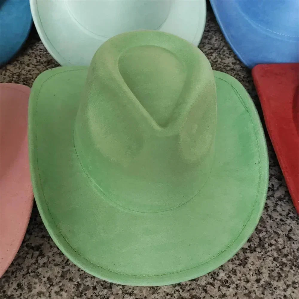 Classic suede leather 7.5cm western cowboy women’s fedora hat men’s church jazz fashion travel party denim 2024