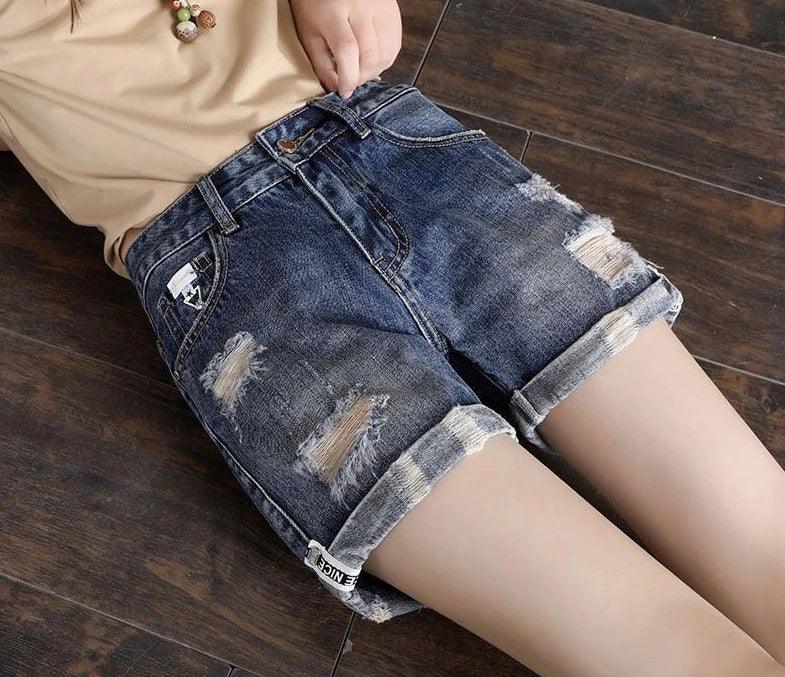 Women's Denim Shorts Ripped Boxer High Waist Female Short Jeans Pants Cheap Offer Aesthetic Hot Kpop Harajuku Fashion Stretchy