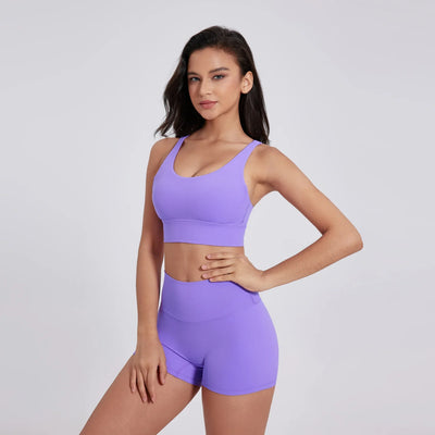 2025 Summer Women's Yoga 2-Piece Set Beauty Back Sling Bra & High Waist Butter Touch Stretch Shorts Fitness Cycling Sports Set