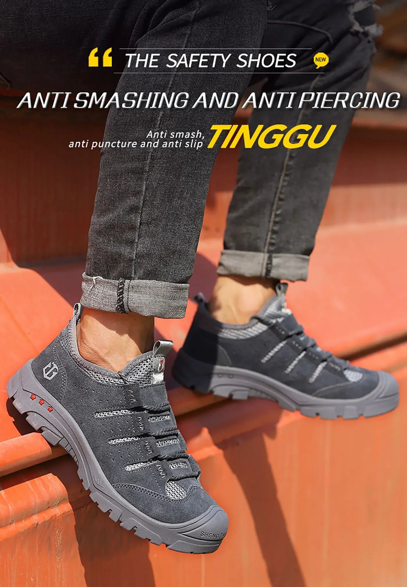 Men's safety shoes are impact resistant, puncture resistant, soft, comfortable, breathable, non slip, and lightweight work shoes