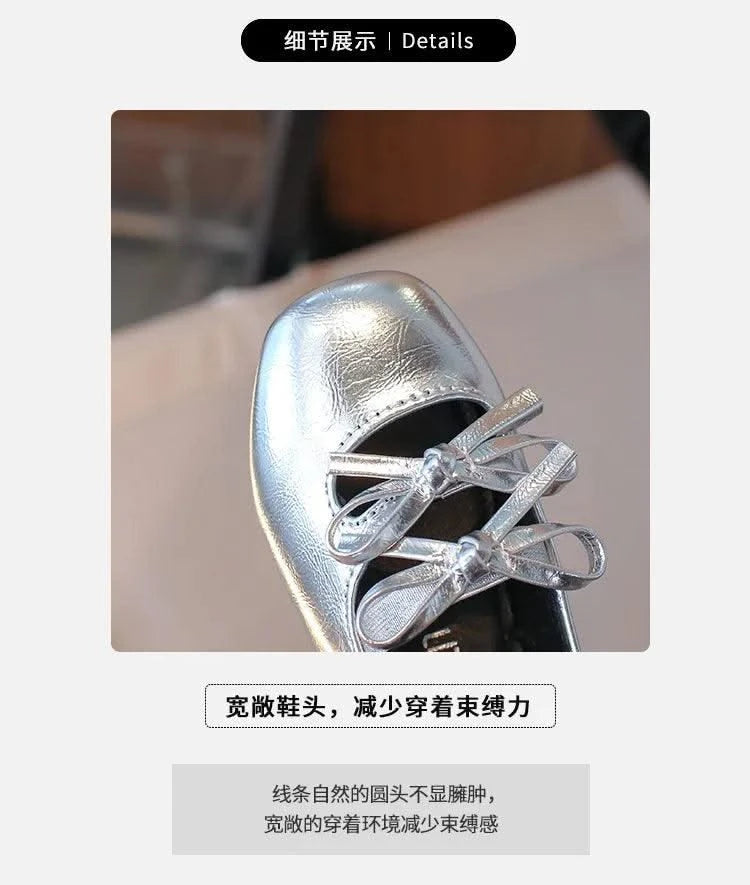 Autumn Children's Fashion Causal Black Ballet Shoes Solid Color Bowknot Elegant Girl Princess Shoes New Kids Leather Shoe