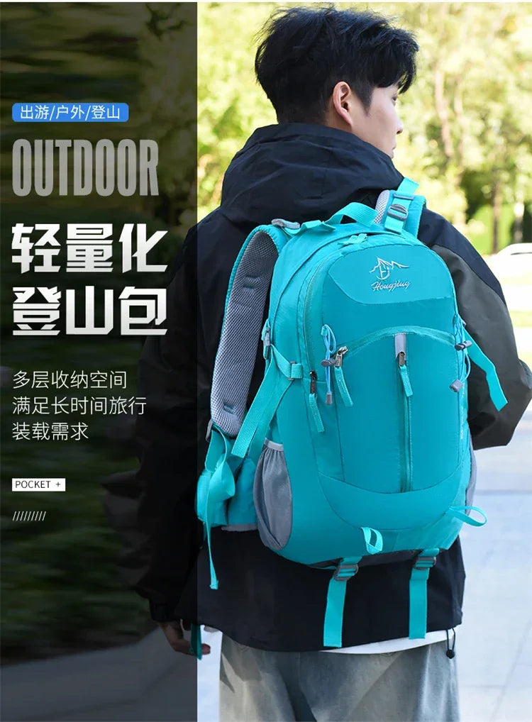 Fashionable and Wear-Resistant Outdoor Travel Backpack, Black and Red Contrasting Color Large-Capacity Mountaineering Bag with Waterproof Cover