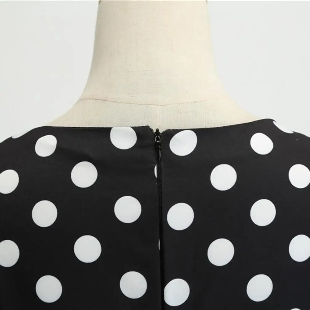 Women Vintage Dress Summer 50s 60s Retro Pin Up Swing Rockabilly Vestidos Elegant Black Polka Dot Office Party Dress
