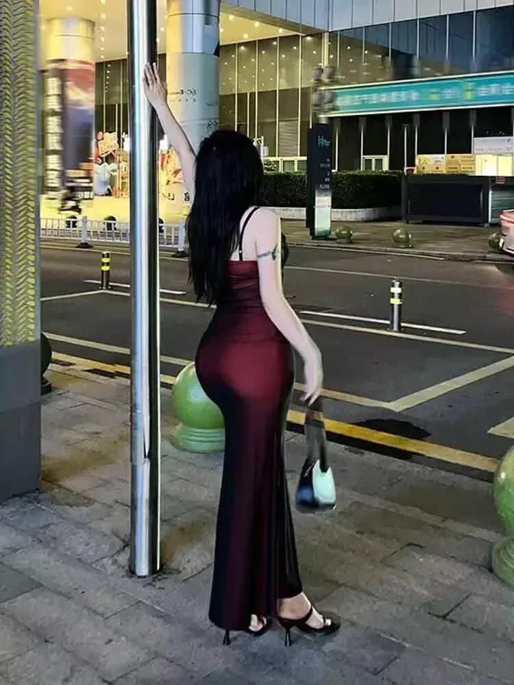 Sexy luxury woman evening dress red mesh gothic elegant party bodycon dresses maxi chic female night club outfits