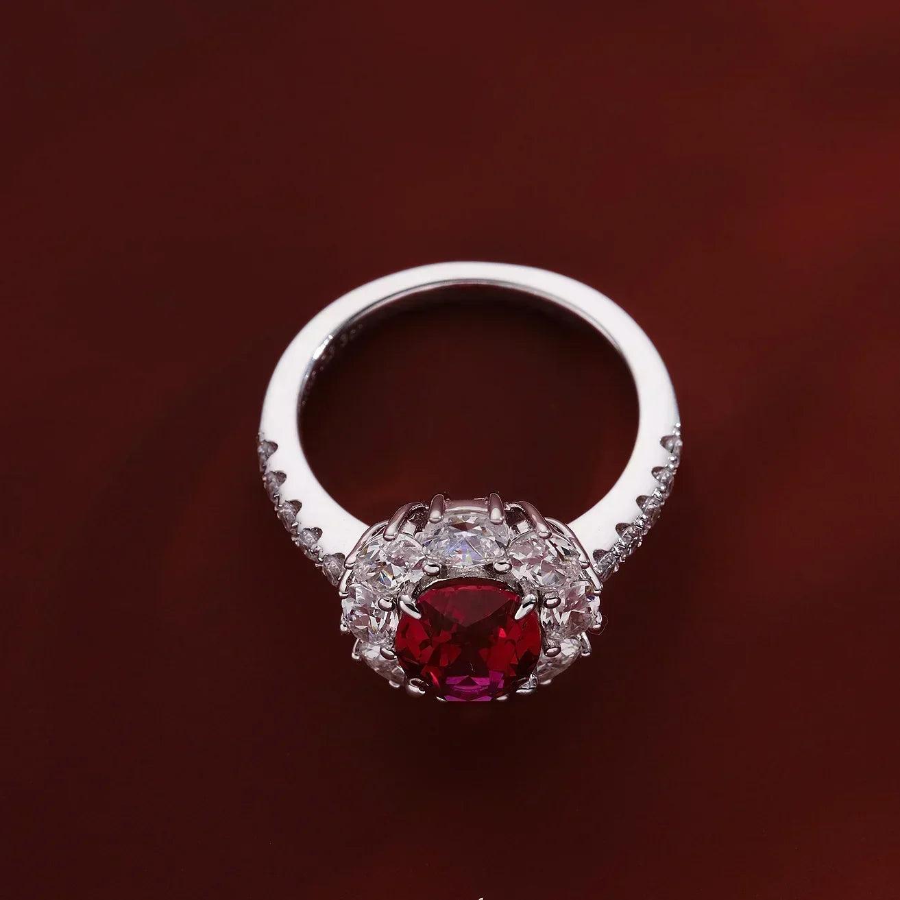 Luxury 2 ct 5a lab grown ruby ring for women 925 sterling silver 18k gold plated wedding