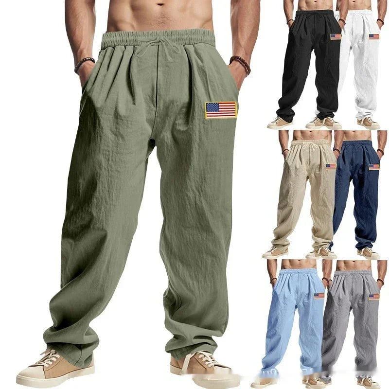 Men's Linen Wide-leg Pants for All Seasons Hip-hop Street Fashion Casual Pants Loose and Versatile Breathable Trousers for Men