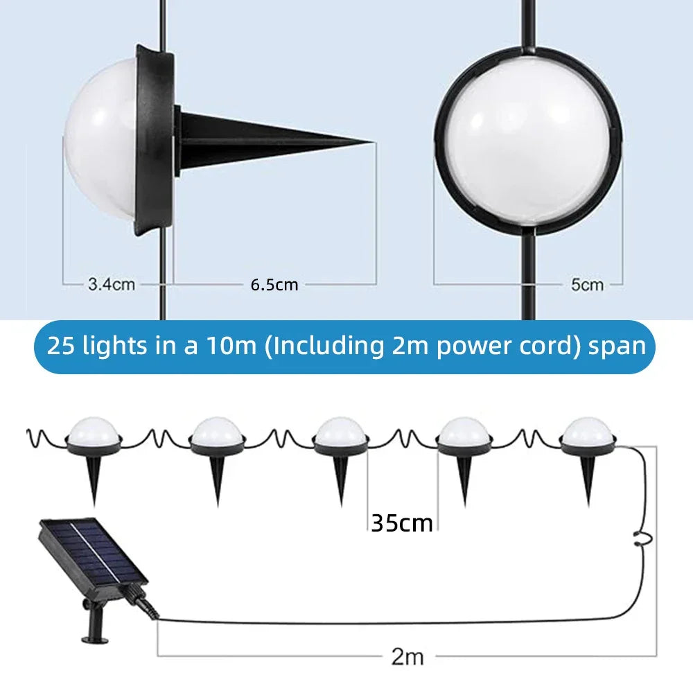 Solar Outdoor Landscape Lighting 25 LED 10M Pathway Lights with Remote for Patio Pathway Lawn Yard Driveway Walkway Driveway