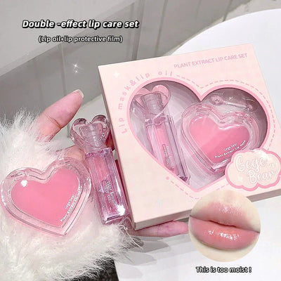 2pcs lip oil+lip mask beauty makeup moisturizing lip care set is suitable for all skin types of moisturizing transparent lipstic