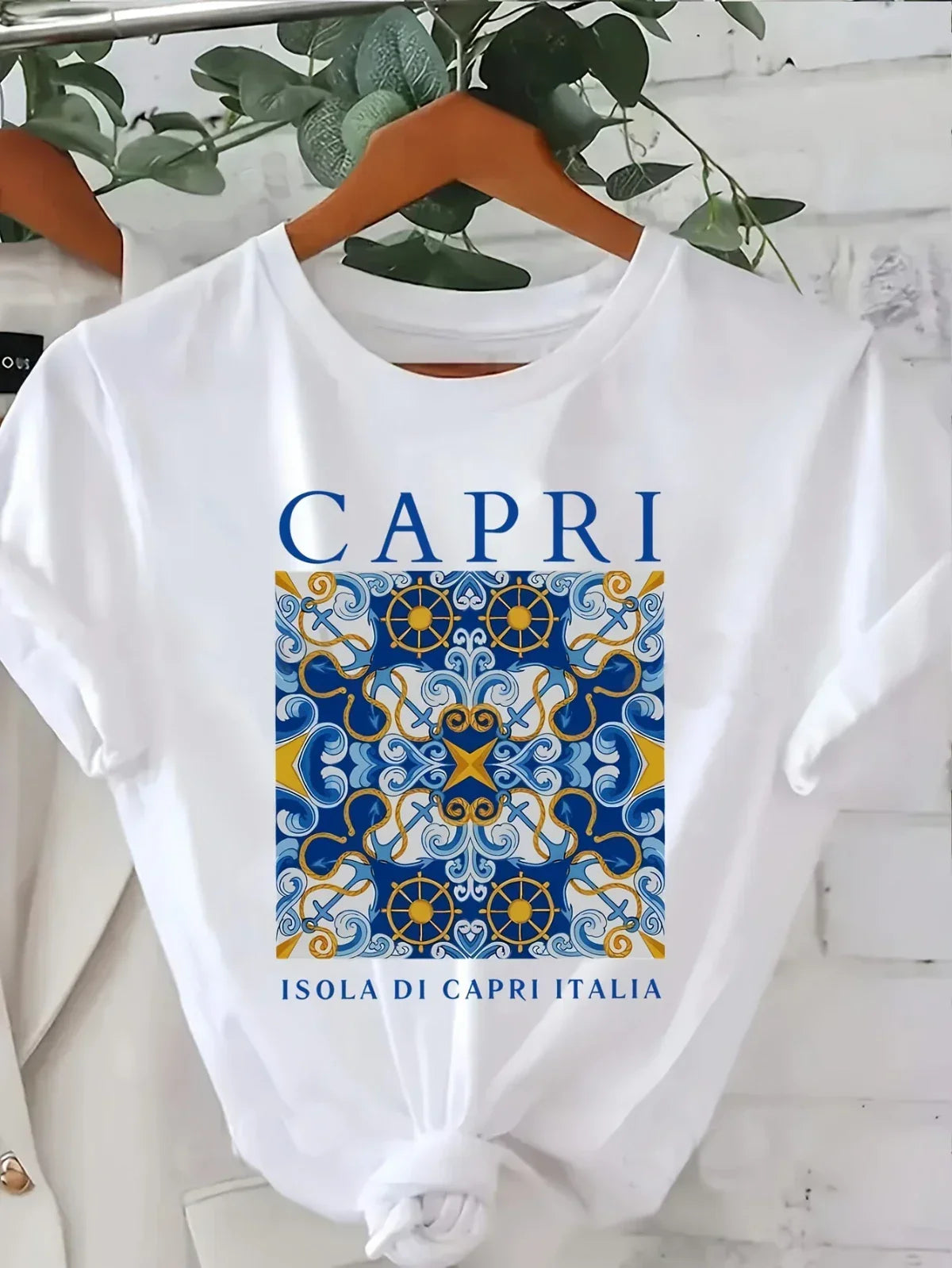 Women T-Shirt with Capri Island Graphic Print All Season