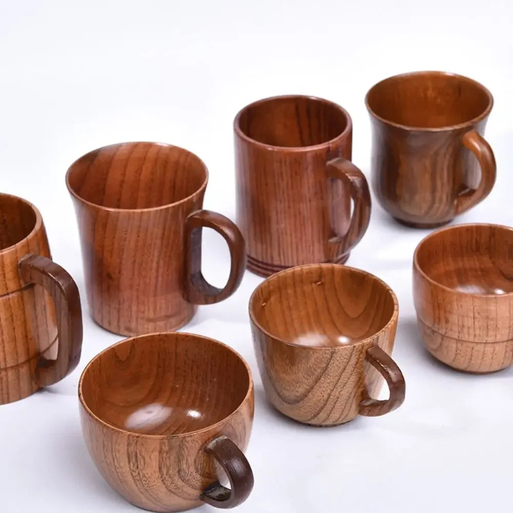 Drinkware Vintage Wooden Tea Cup Handmade Japanese Style Wood Coffee Mug Solid Wood with Handle Drinking Cup Restaurant