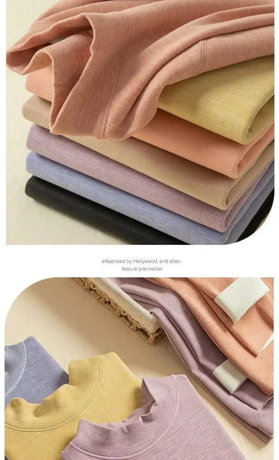 Thermal Underwear Sets for Women Mid-high Collar High Stretch Base Tops