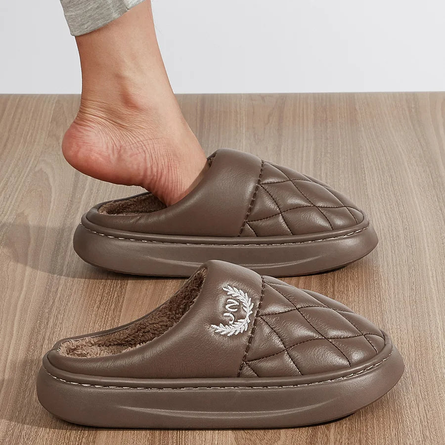 Warm Slippers for men EVA Memory Foam Indoor Shoes Thick Bottom Plush Waterproof Flat Comfortable Luxury House