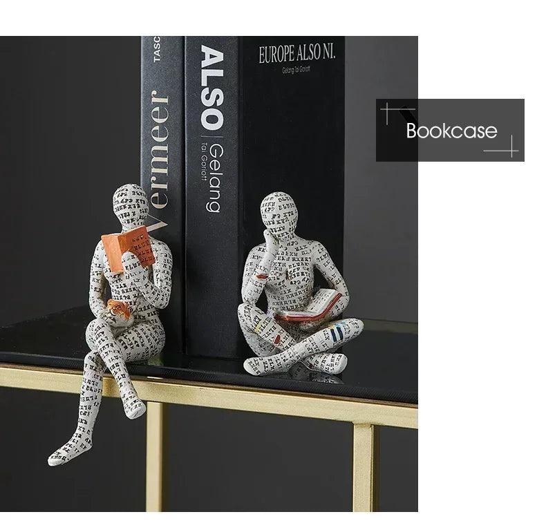 Home desk top bookshelf decoration reading woman resin crafts small ornaments