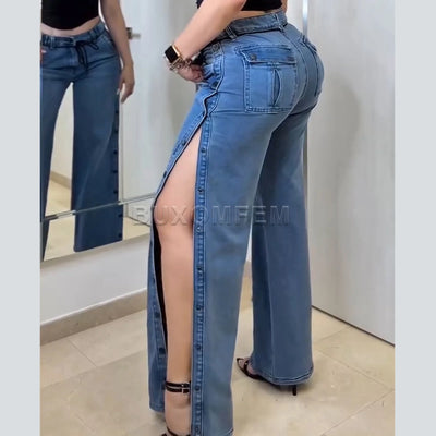 Women's Wide Leg Pants New High Waist Trousers Y2k Streetwear Baggy Pants for Large Sizes Women's 2025 Multi-Pocket Cargo Jeans