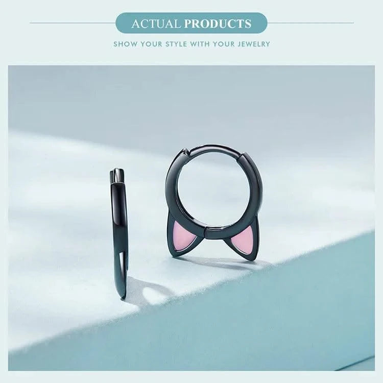 WOSTU Real 925 Sterling Silver Cat Ear Hoop Earrings For Women