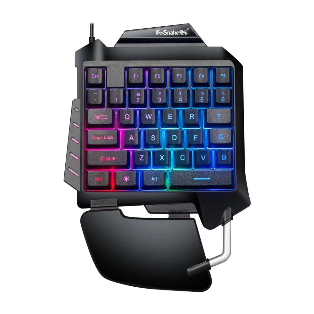 One-Handed Gaming Keyboard Ergonomic LED RGB Backlit Portable Mini Gaming Keypad Game Controller for PC PS4 Xbox Game