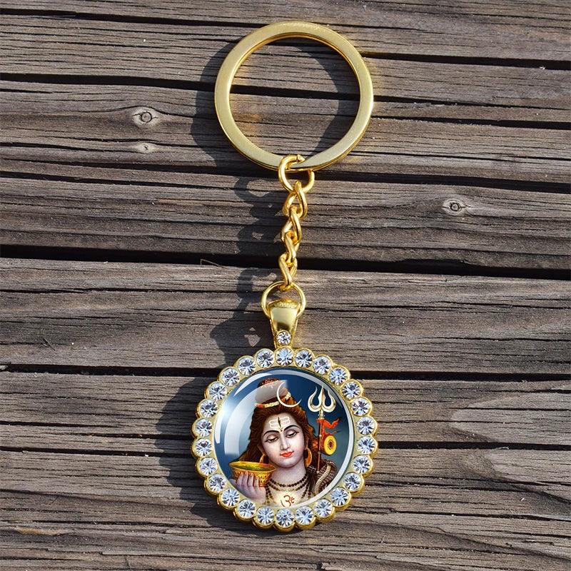 Shiva Nataraja Keychain Buddhist Jewelry Lakshmi Goddess Rhinestone Pendant Hinduism Amulet Keyring Gift