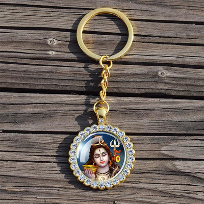 Shiva Nataraja Keychain Buddhist Jewelry Lakshmi Goddess Rhinestone Pendant Hinduism Amulet Keyring Gift