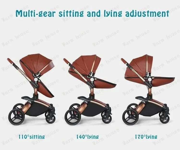3-in-1 Luxury High-view Baby Stroller with Car Seat Foldable Newborn Baby Stroller PU Leather Two-way Baby Stroller
