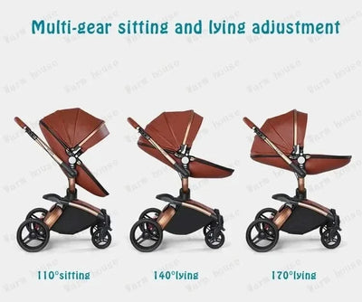 3-in-1 Luxury High-view Baby Stroller with Car Seat Foldable Newborn Baby Stroller PU Leather Two-way Baby Stroller