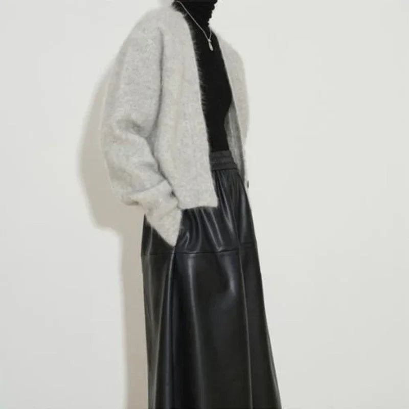 Grey Ladies Sweaters Winter Button V-neck Brown Knitted Top for Women Cardigan Crop Short Autumn 2025 Sale Economics Long Sleeve