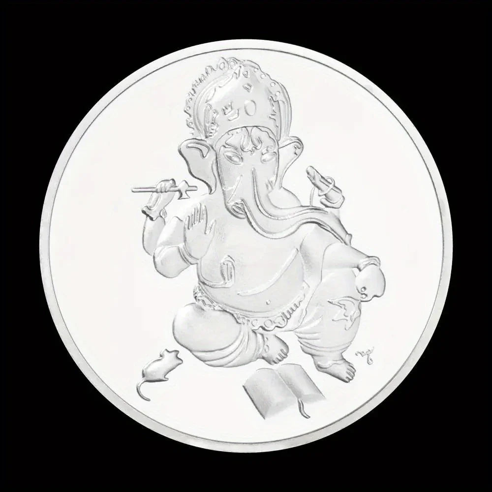The Legend of Ganesha Collectible Souvenir Coin Basso-Relievo Silvery Plated Coin Hinduism Commemorative Coin