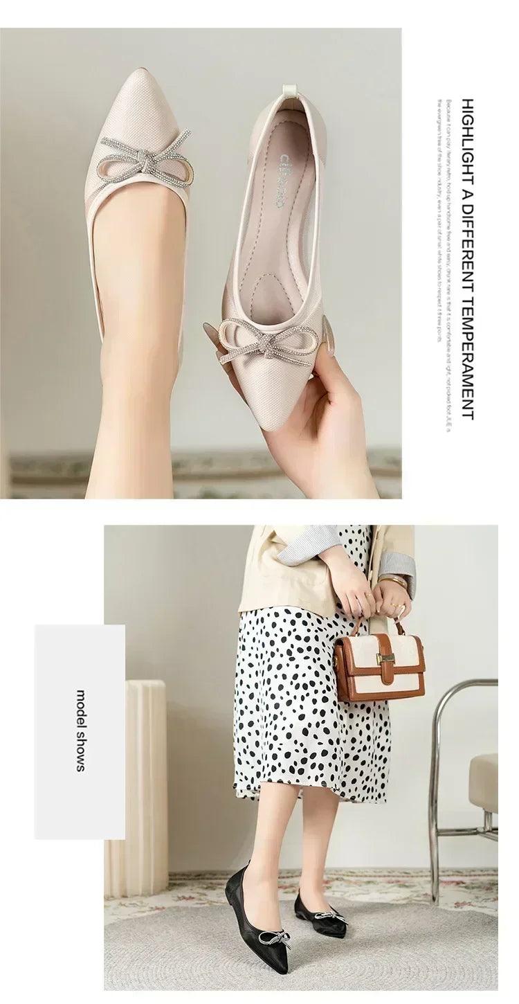 Women ballerinas bowtie slip on ballet flat shoes moccasins ladies