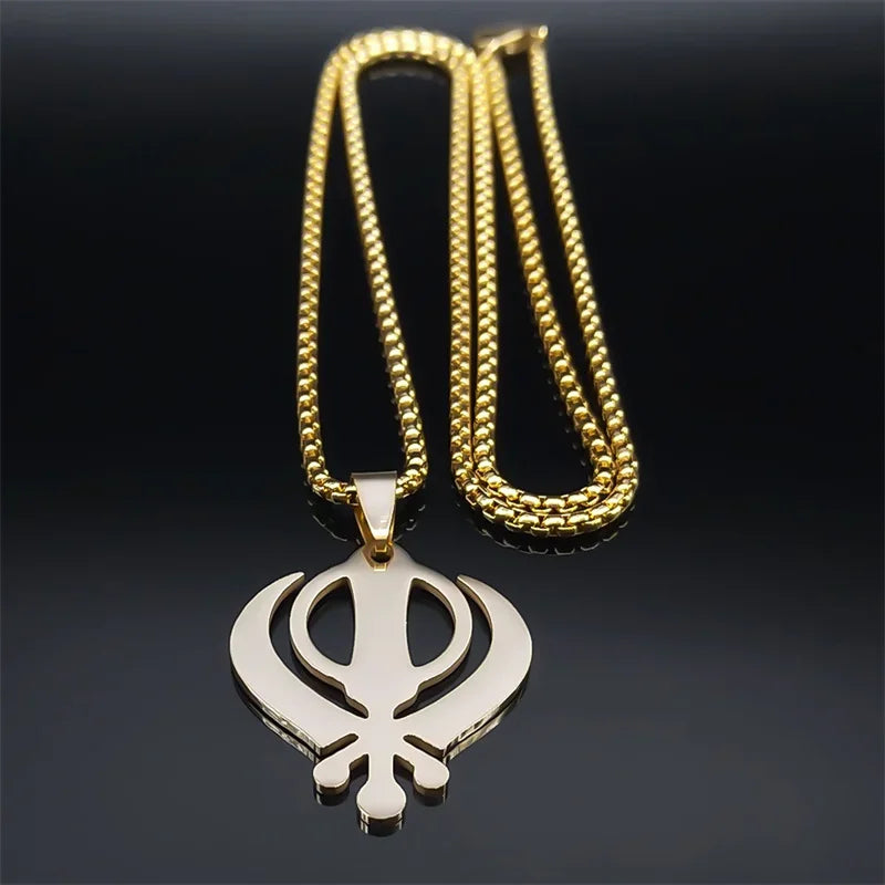 Sikhism Necklace for Women/Men Stainless Steel Sikh Khanda India Pakistan Malaysia Punjab Religious Necklaces Jewelry N8090GDS02