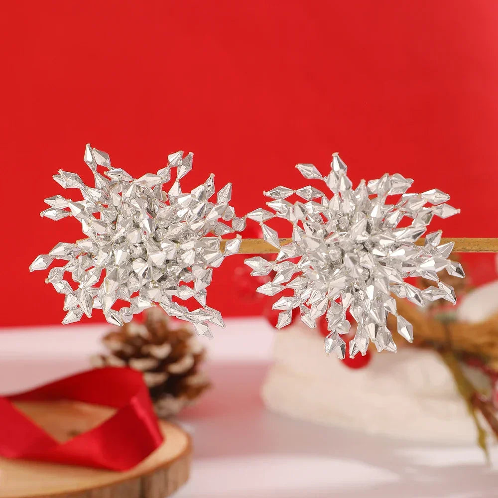 Statement Metal Flower Tassel Earrings Women Party Accessories 2025 Temperament Geometric Beaded Stud Earrings Christmas Jewelry