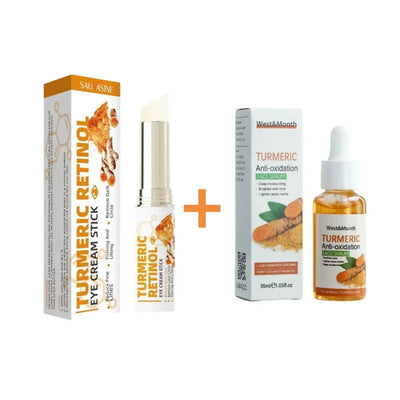 Turmeric Brightening Face Serum+Eye Cream Stick set,Dark Spot Corrector,Hydrating & Moisturizing,fading fine lines skin care set