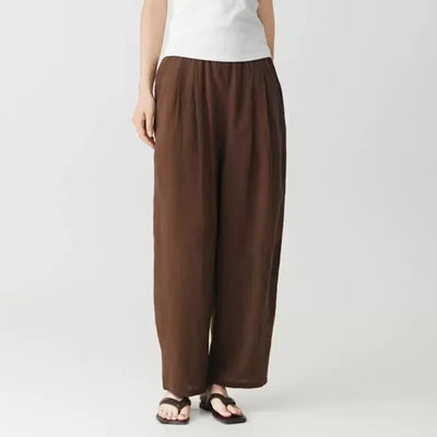 Women Wide Leg Pants Solid Loose Length Pants Cotton Linen Elastic Waist Casual Pants Vintage Mid Waist Pants 5XL