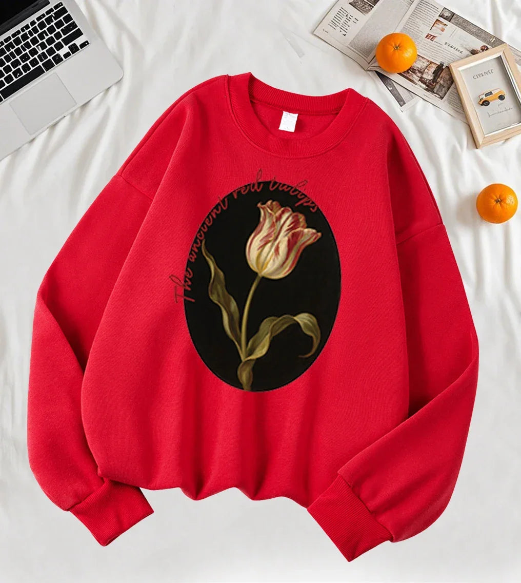 The Ancient Red Tulips Design Women Tops