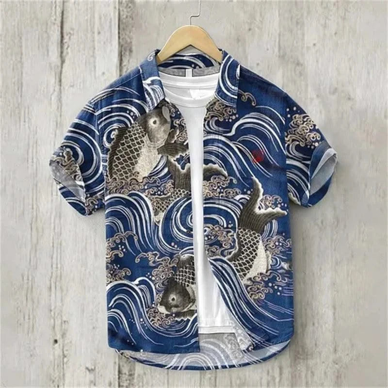 2024 New Summer Linen Shirts Men Lapel Shirts T-Shirts Fashion Clothing Shirts Luxury Social Hawaiian Shirts Oversized 5XL
