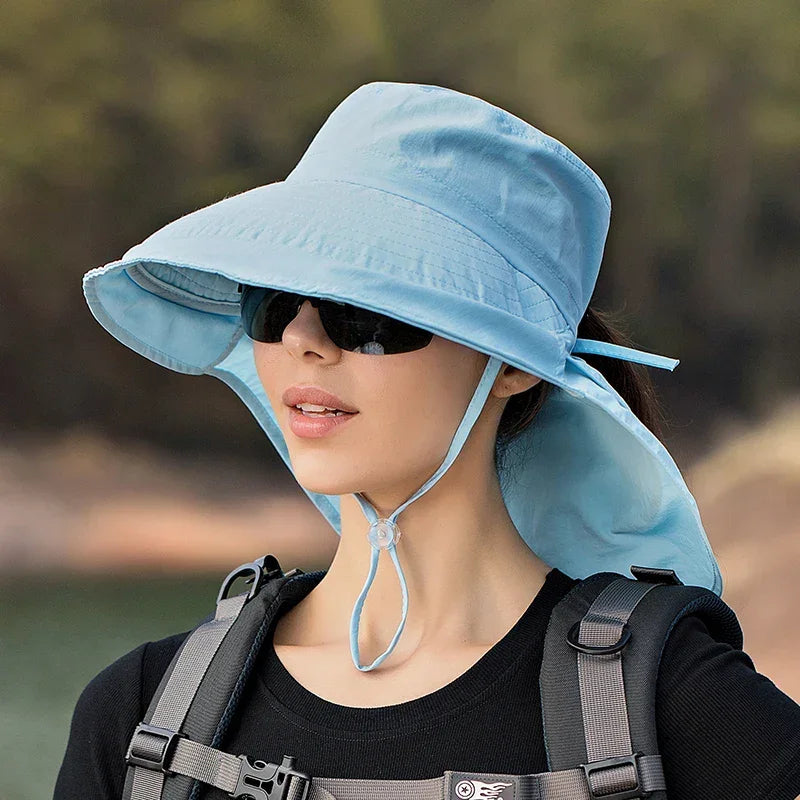 Summer Hat Women Outdoor UV Anti Neck Protection Sun Visor men Fishing Hiking Wide Brim Shawl Sunscreen Ponytail Cap undefine