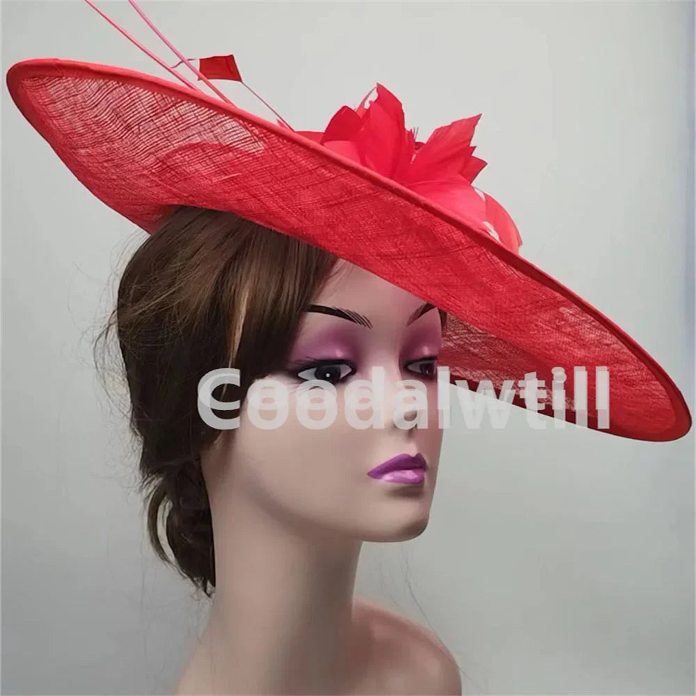 Royal Ascot Big Fascinator Hat Women Kentucky Derby Feather Large Hat Fascinator Party Wedding Headpiece Flower Church Chapeau