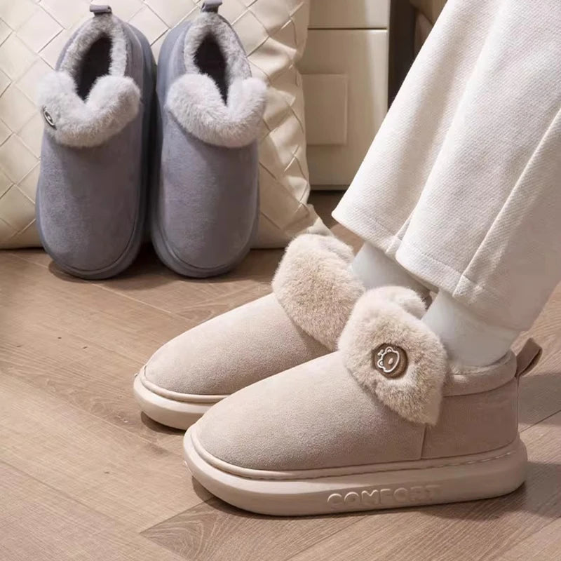 Winter Warm House Slippers Indoor Outdoor Cotton Plush Shoes Eva Lightweight Cozy Fur Lining For Men Women Family Comfort